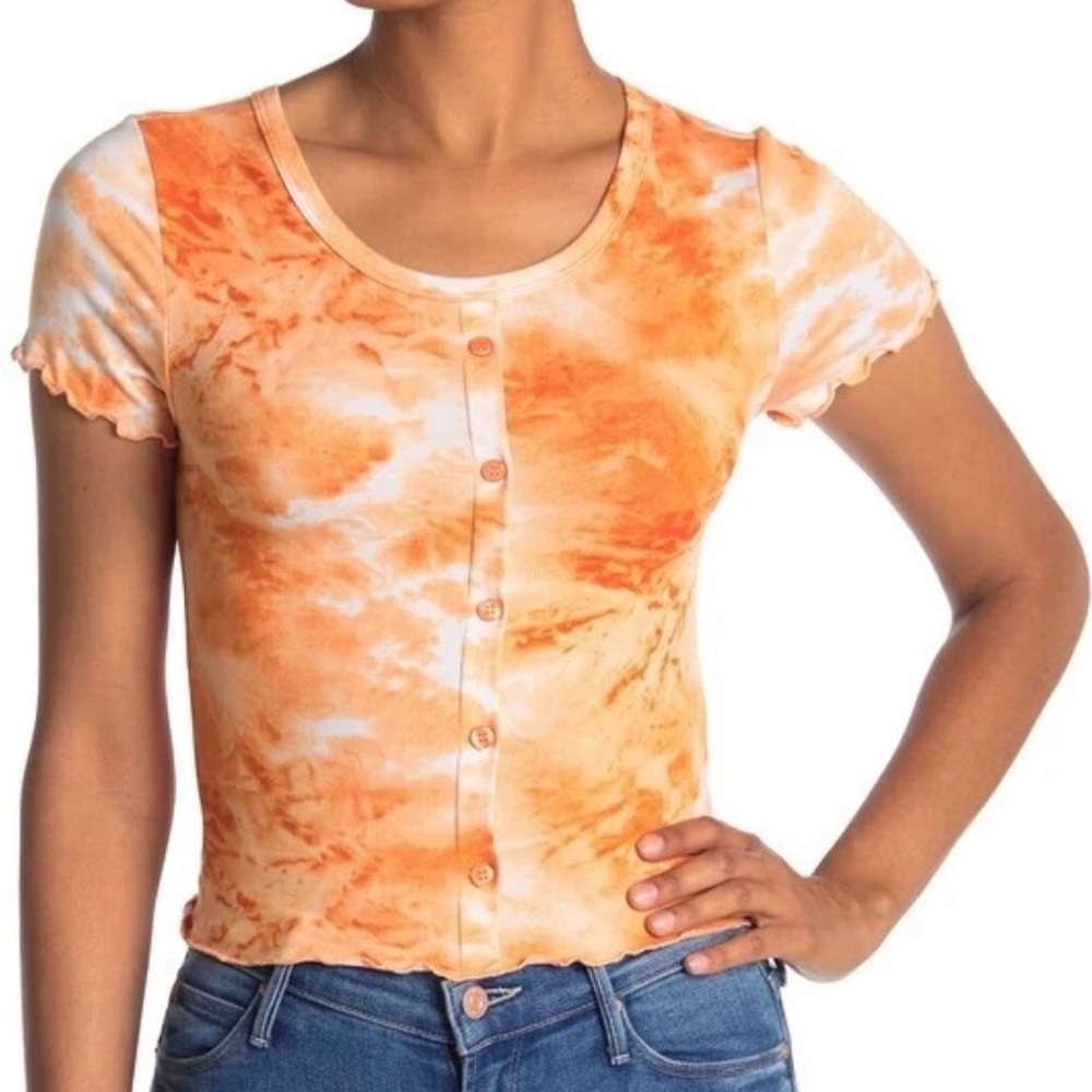 NWT Abound Orange Tie-Dye Button Down Cropped T-Shirt
